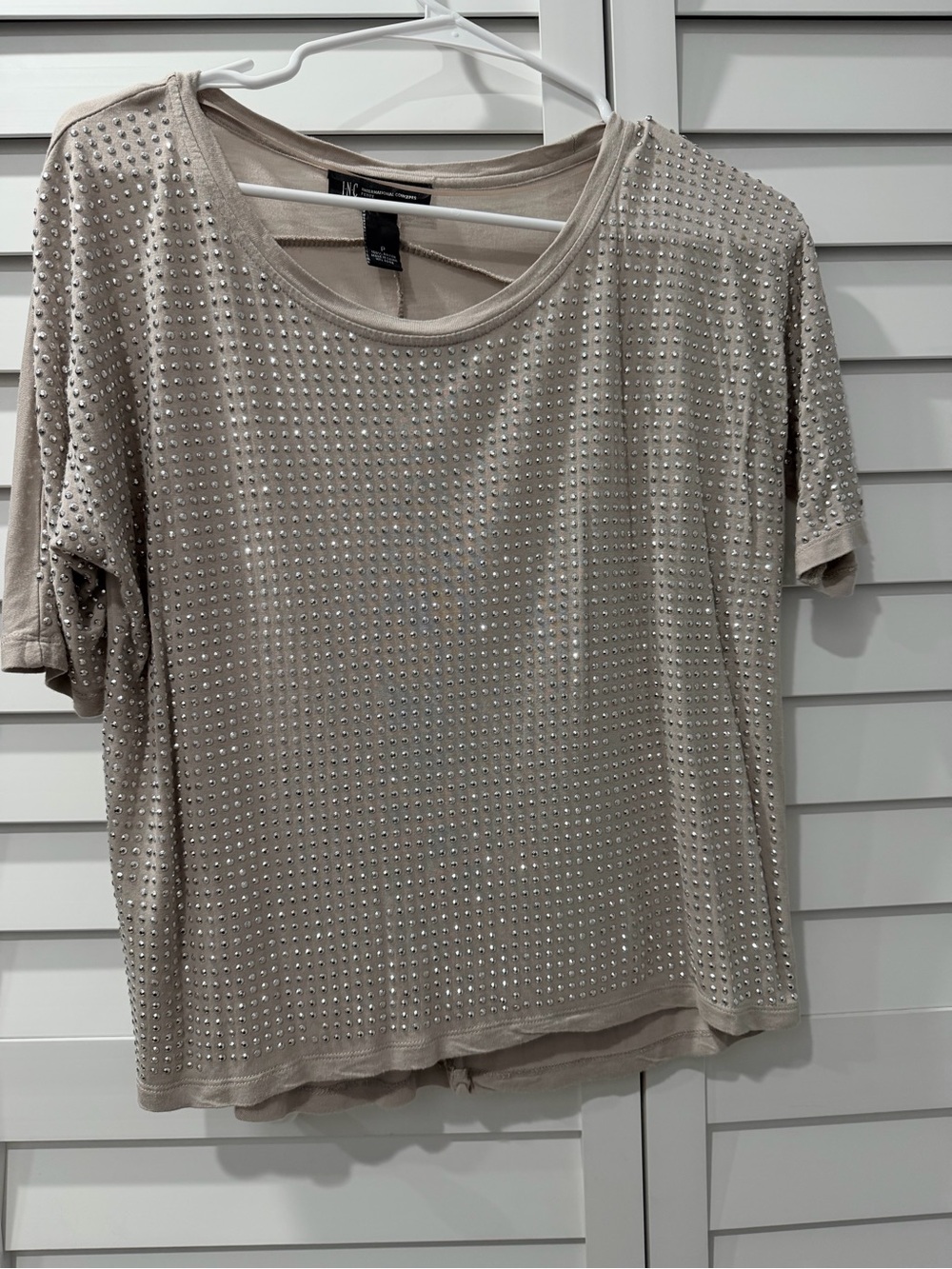 Petite Studded Short-Sleeve Tee in Light Taupe - INC International Concepts